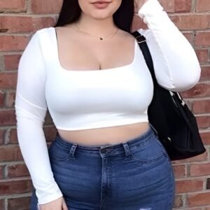 Long sleeve crop top with neckline