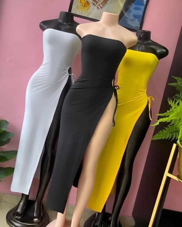 Black, yellow or white sleeveless midi dress with side slit