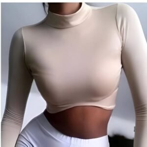 White long sleeve crop top with turtleneck