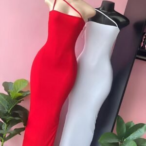 White or red long dress with thin straps and crossed design