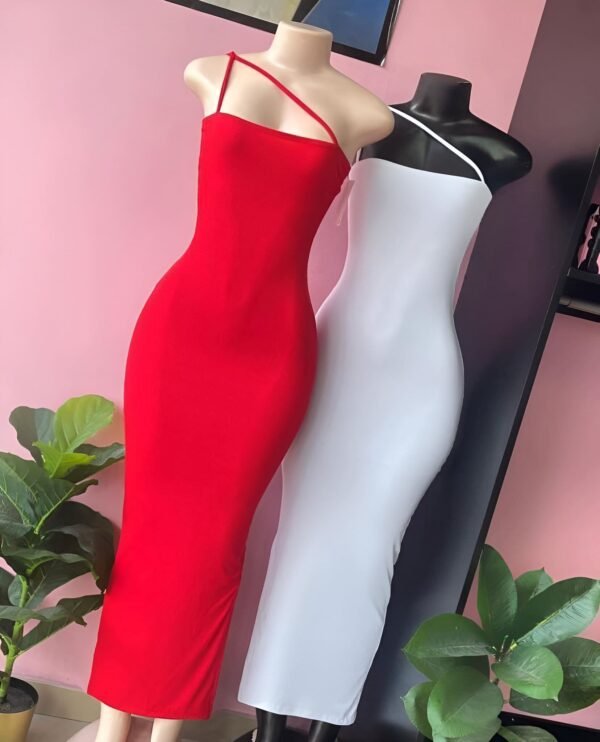 White or red long dress with thin straps and crossed design