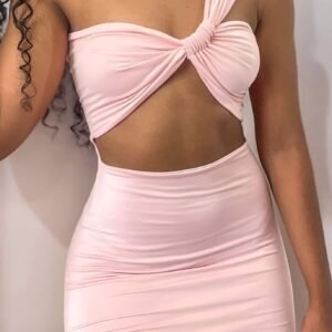 Pink one-shoulder mini dress with abdominal cutout