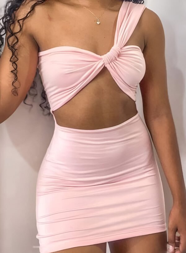 Pink one-shoulder mini dress with abdominal cutout