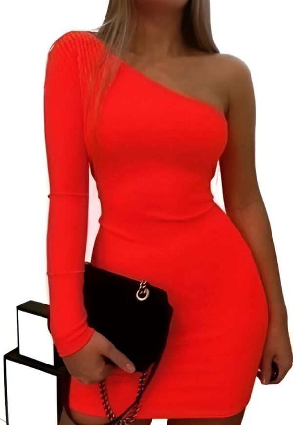 Reddish Orange one-shoulder mini dress with long sleeve