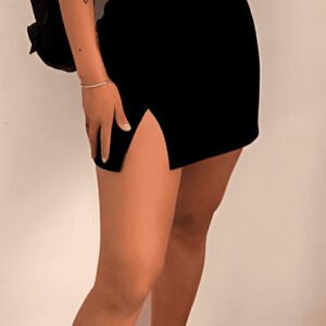 Black mini pencil skirt with side slit