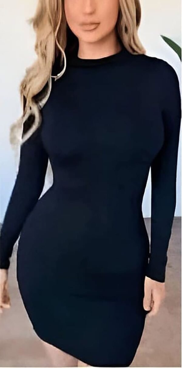 Black mini dress with long sleeves and high neck