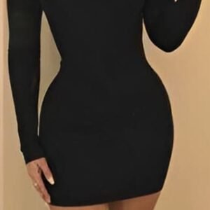 Black off-shoulder mini dress with long separated sleeves and open shoulders