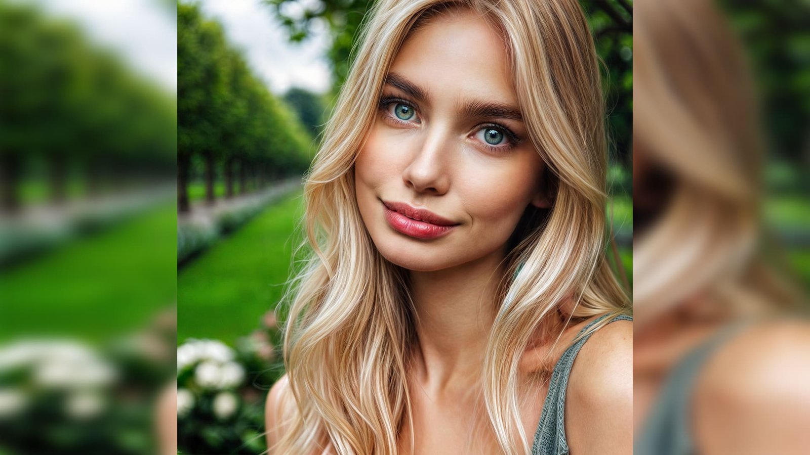 A woman with blonde hair and blue eyes